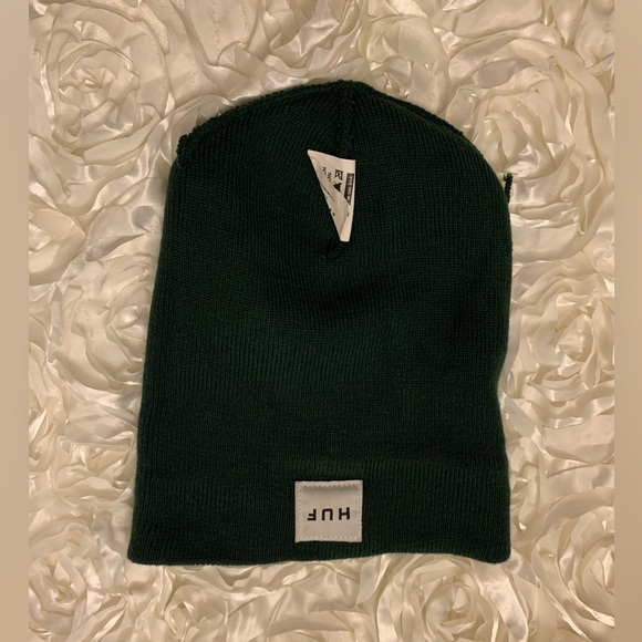HUF Brand Navy Green Logo Winter Hat Beanie Unisex One Size Small - Picture 4 of 5